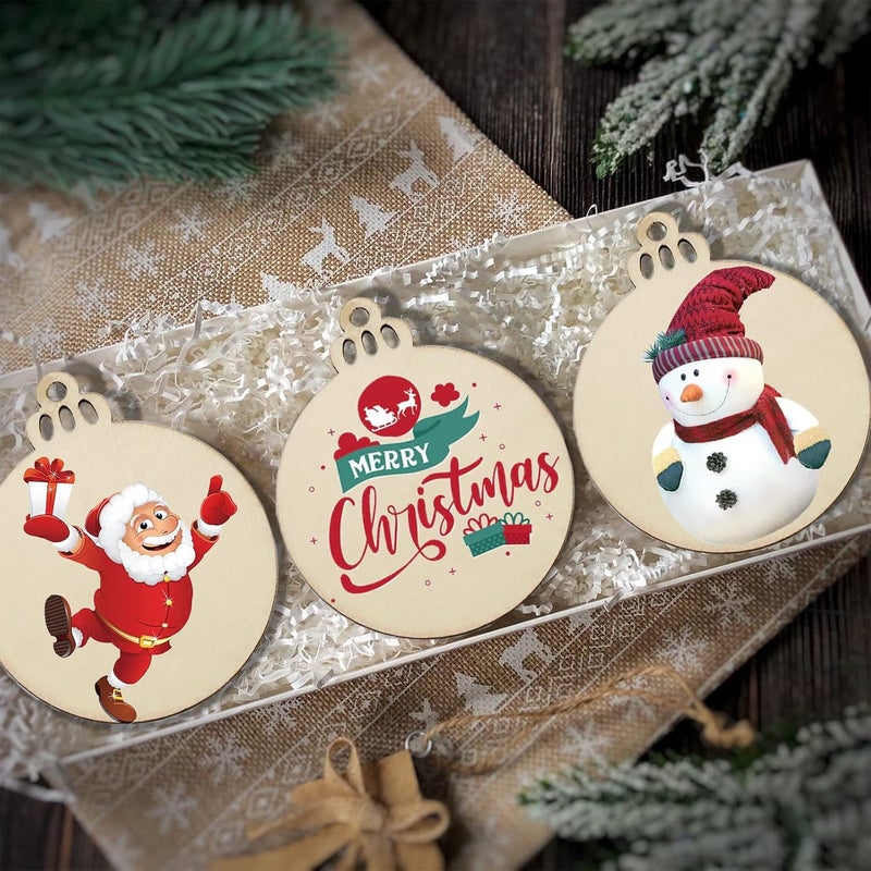 LEBERY 50Pcs Wooden Christmas Ornaments Unfinished Natural Wood Cutouts Ornament Predrilled Wooden Christmas Cutouts for Crafts to Paint DIY Centerpieces Hanging Decorations - Image 5